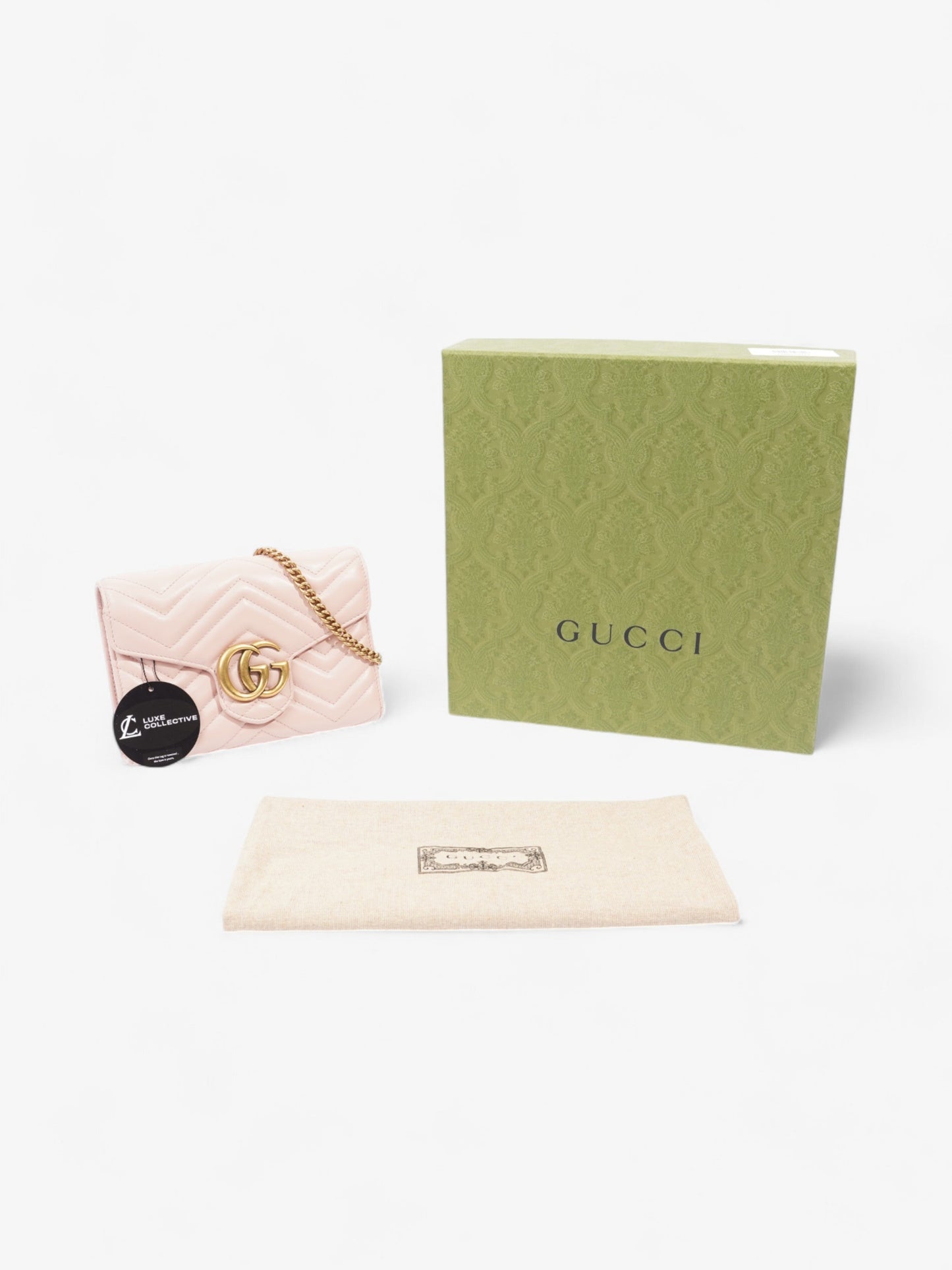 Gucci GG Marmont Chain Wallet Pink Matelasse Leather Mini