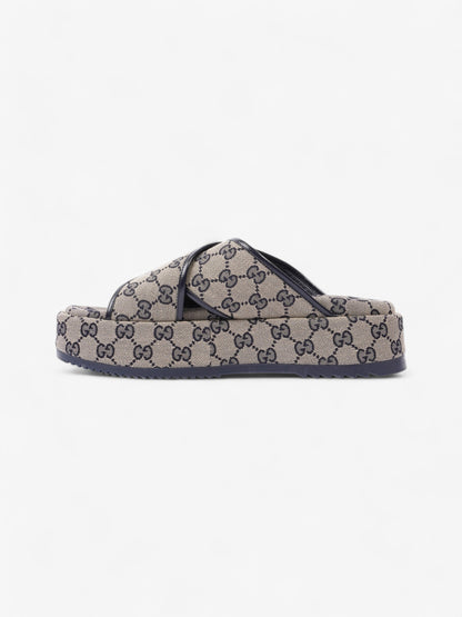 Gucci GG Platform Slide Beige Blue Canvas EU 41 UK 8