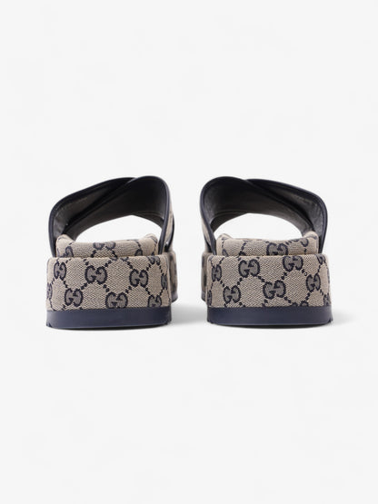 Gucci GG Platform Slide Beige Blue Canvas EU 41 UK 8