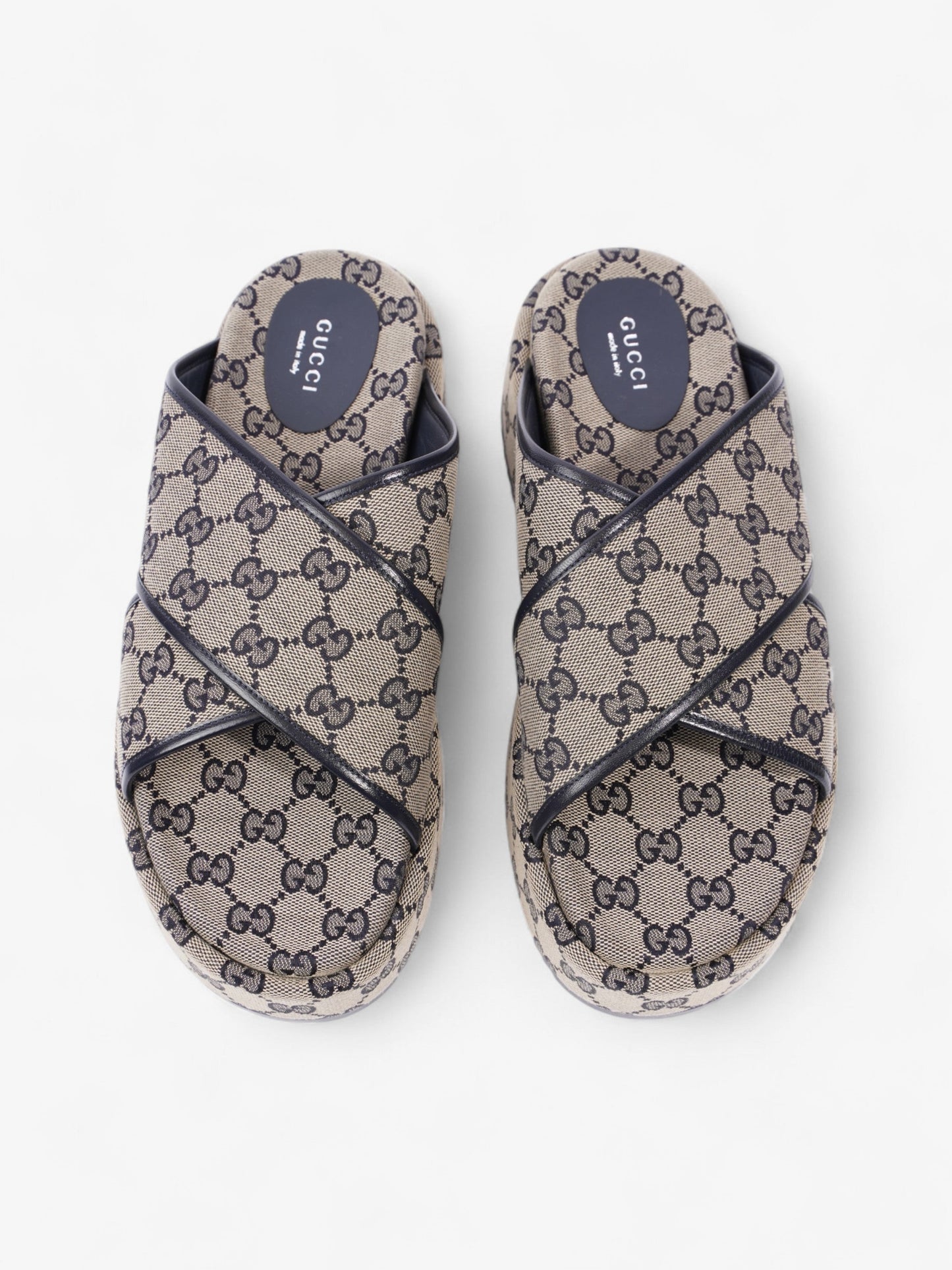 Gucci GG Platform Slide Beige Blue Canvas EU 41 UK 8