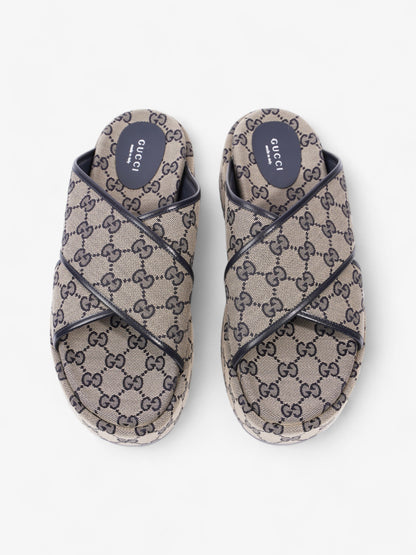 Gucci GG Platform Slide Beige Blue Canvas EU 41 UK 8