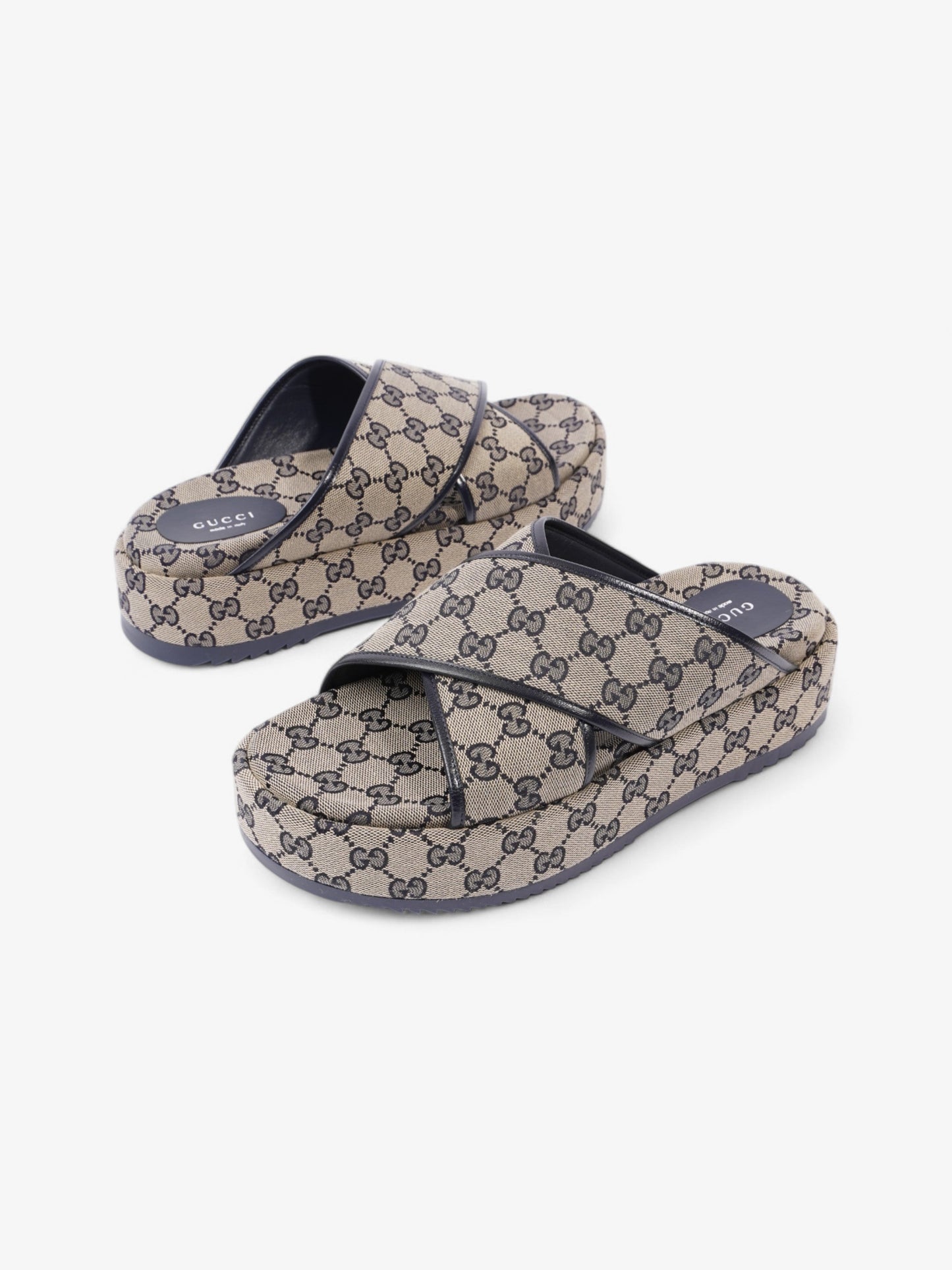 Gucci GG Platform Slide Beige Blue Canvas EU 41 UK 8