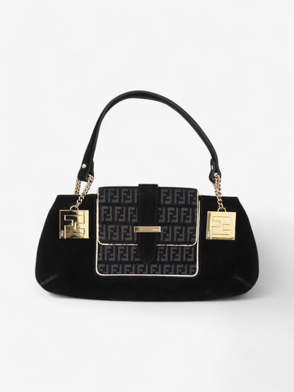 Fendi Zucchino Shoulder Bag Black / Light Gold Suede
