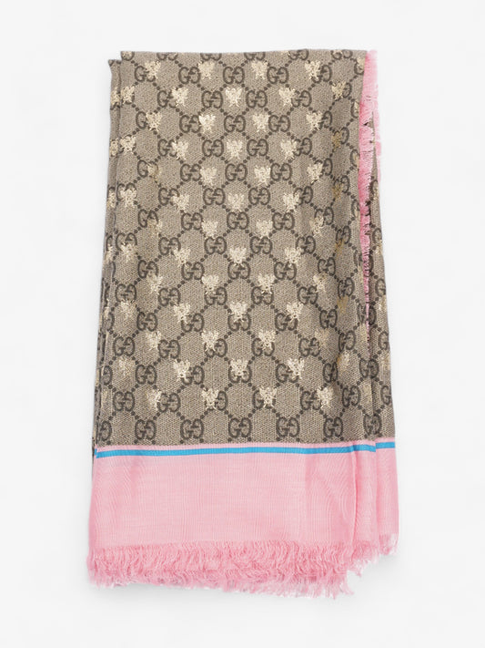 Gucci Bee GG Scarf Beige And Ebony GG Supreme / Pink / Gold Silk