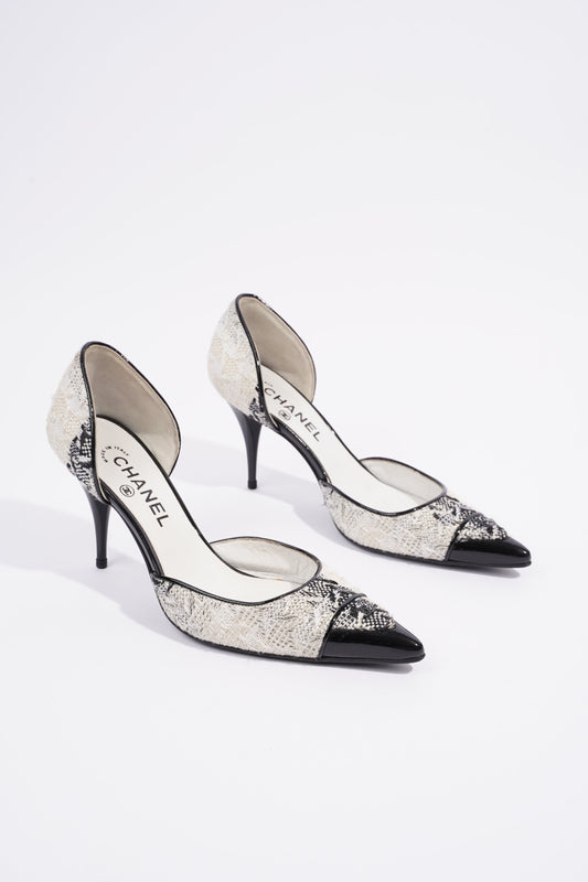 Chanel CC D'Orsay White   Black Tweed EU 38.5 UK 5.5