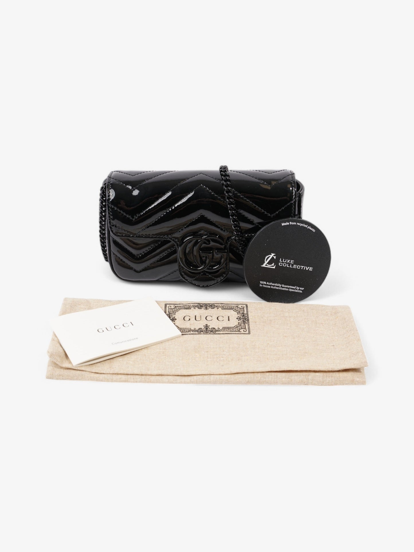 Gucci GG Marmont Black Patent Leather Super Mini