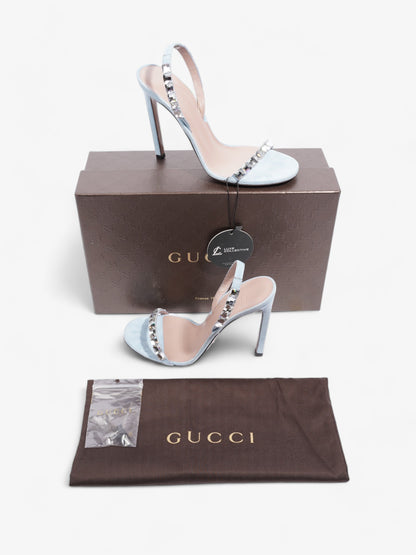 Gucci Kid Scamosciato Crystallo Mallory Slingback  100mm Mineral Blue  Suede EU 37.5 UK 4.5