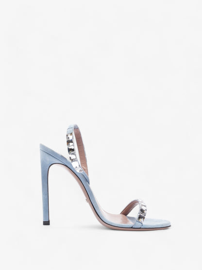 Gucci Kid Scamosciato Crystallo Mallory Slingback  100mm Mineral Blue  Suede EU 37.5 UK 4.5