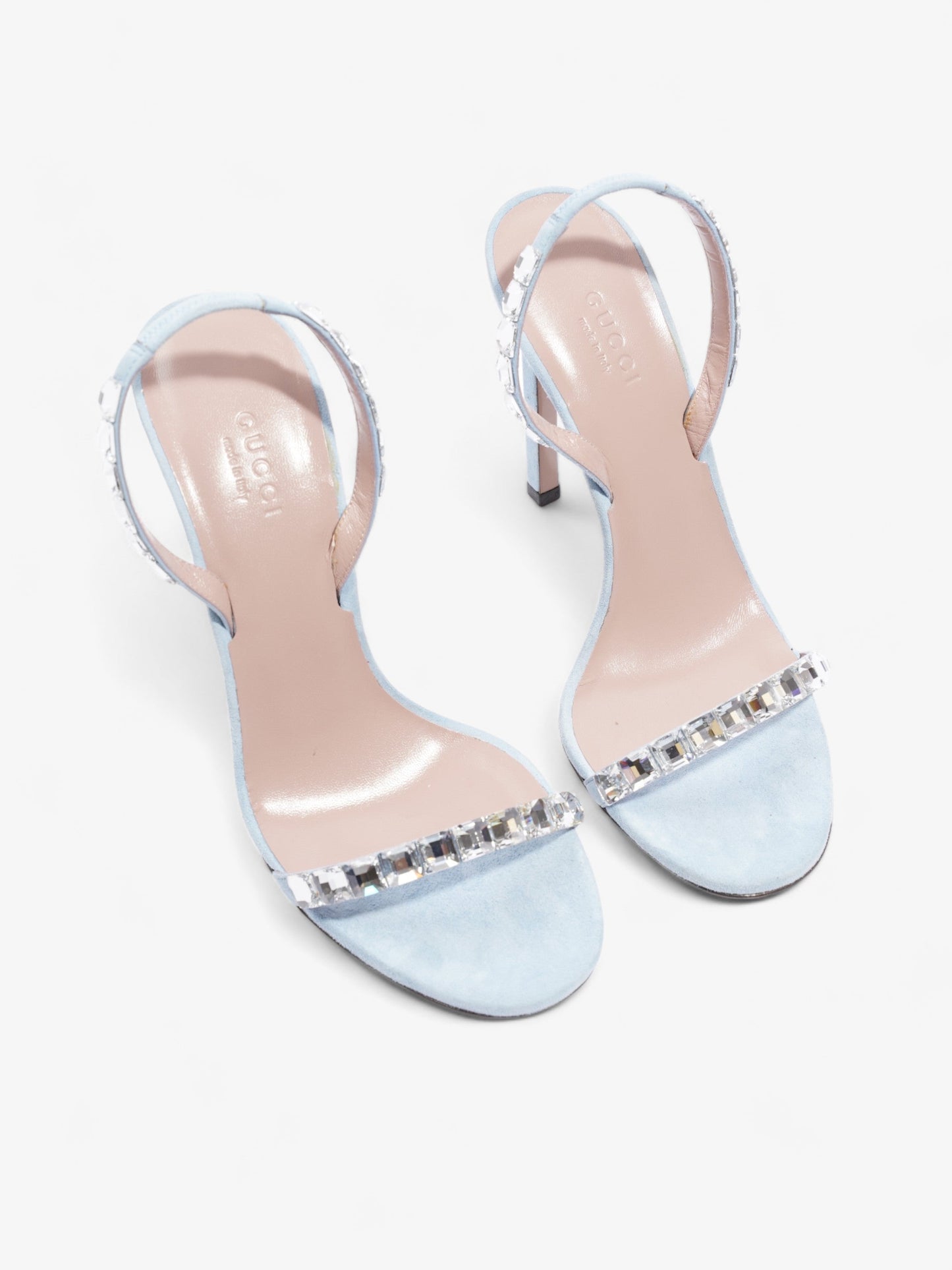 Gucci Kid Scamosciato Crystallo Mallory Slingback  100mm Mineral Blue  Suede EU 37.5 UK 4.5