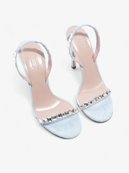 Gucci Kid Scamosciato Crystallo Mallory Slingback  100mm Mineral Blue  Suede EU 37.5 UK 4.5