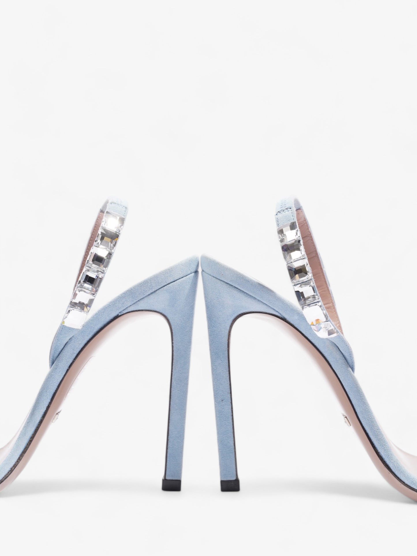 Gucci Kid Scamosciato Crystallo Mallory Slingback  100mm Mineral Blue  Suede EU 37.5 UK 4.5