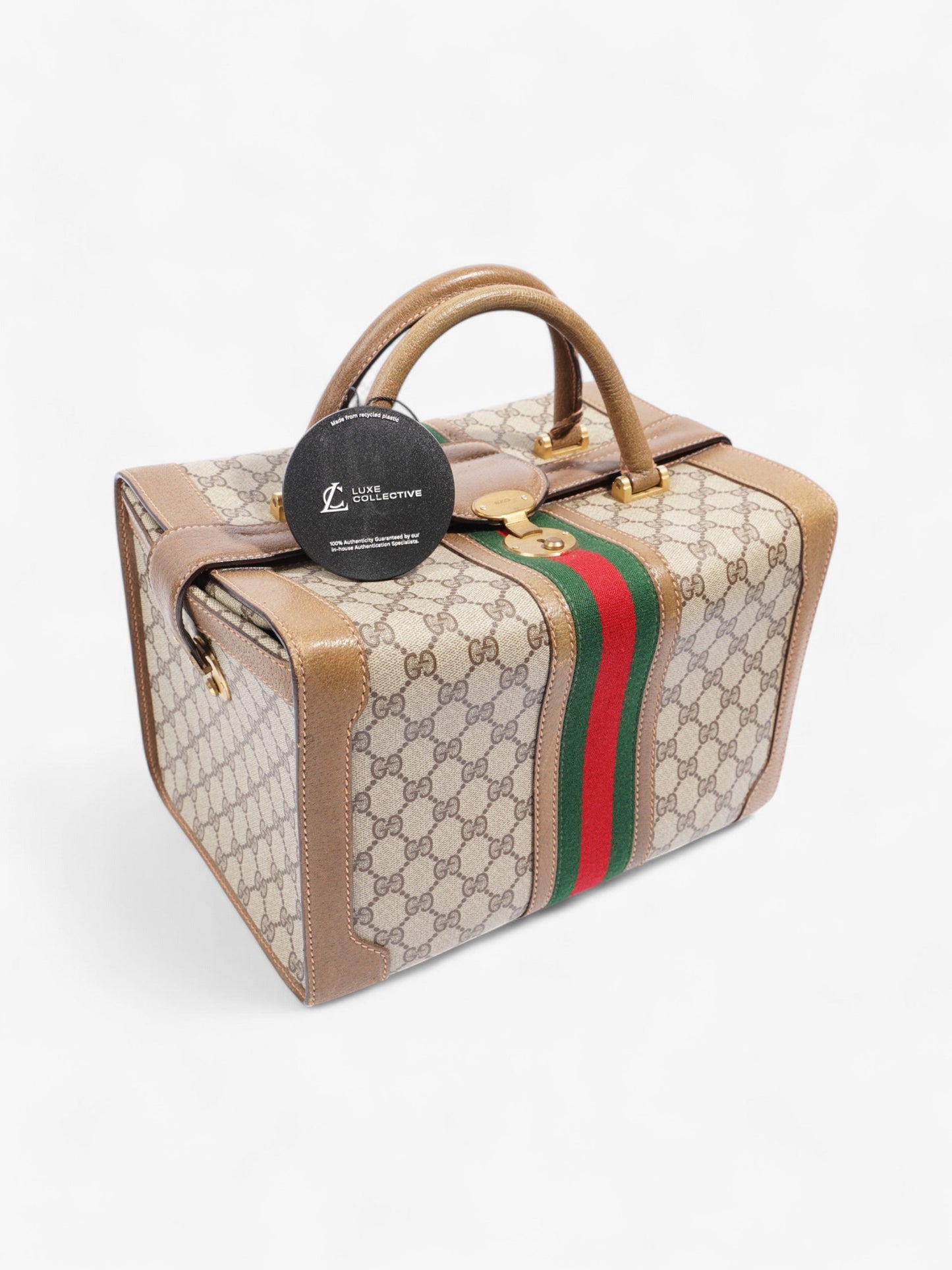 Gucci Hard Train Vanity Case GG Supreme / Brown / Green Coated Canvas