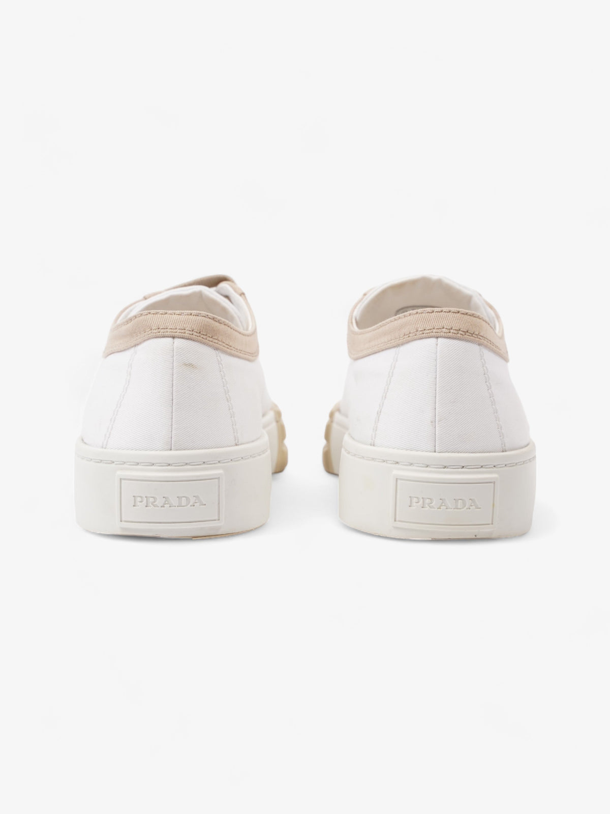 Prada Gabardine Triangle White / Beige Canvas EU 39.5 UK 6.5