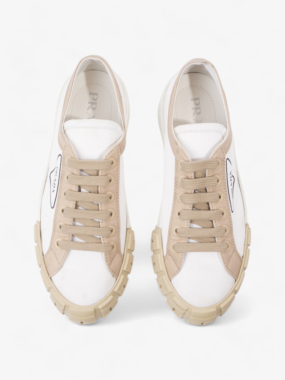 Prada Gabardine Triangle White / Beige Canvas EU 39.5 UK 6.5