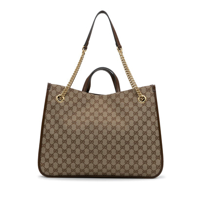 Brown Gucci Large GG Canvas 1955 Horsebit Chain Tote Satchel