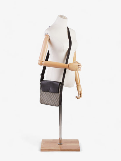 Gucci Classic Flap  Beige And Ebony GG Supreme / Brown Coated Canvas