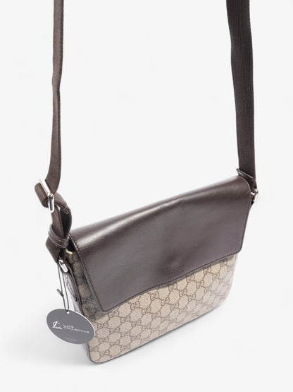 Gucci Classic Flap  Beige And Ebony GG Supreme / Brown Coated Canvas