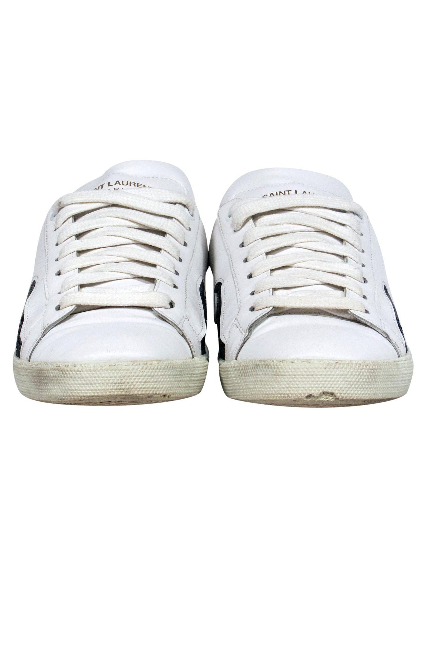 Yves Saint Laurent - White Low Top Sneakers w/ Glitter Patchwork Sz 8