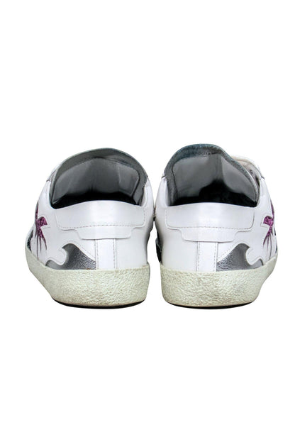 Yves Saint Laurent - White Low Top Sneakers w/ Glitter Patchwork Sz 8