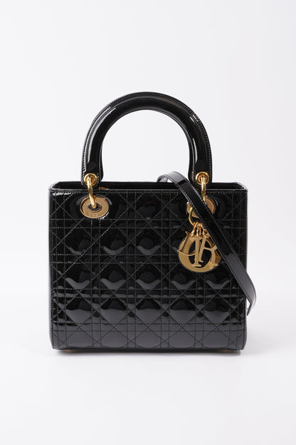 Lady Dior Black Patent Leather Medium