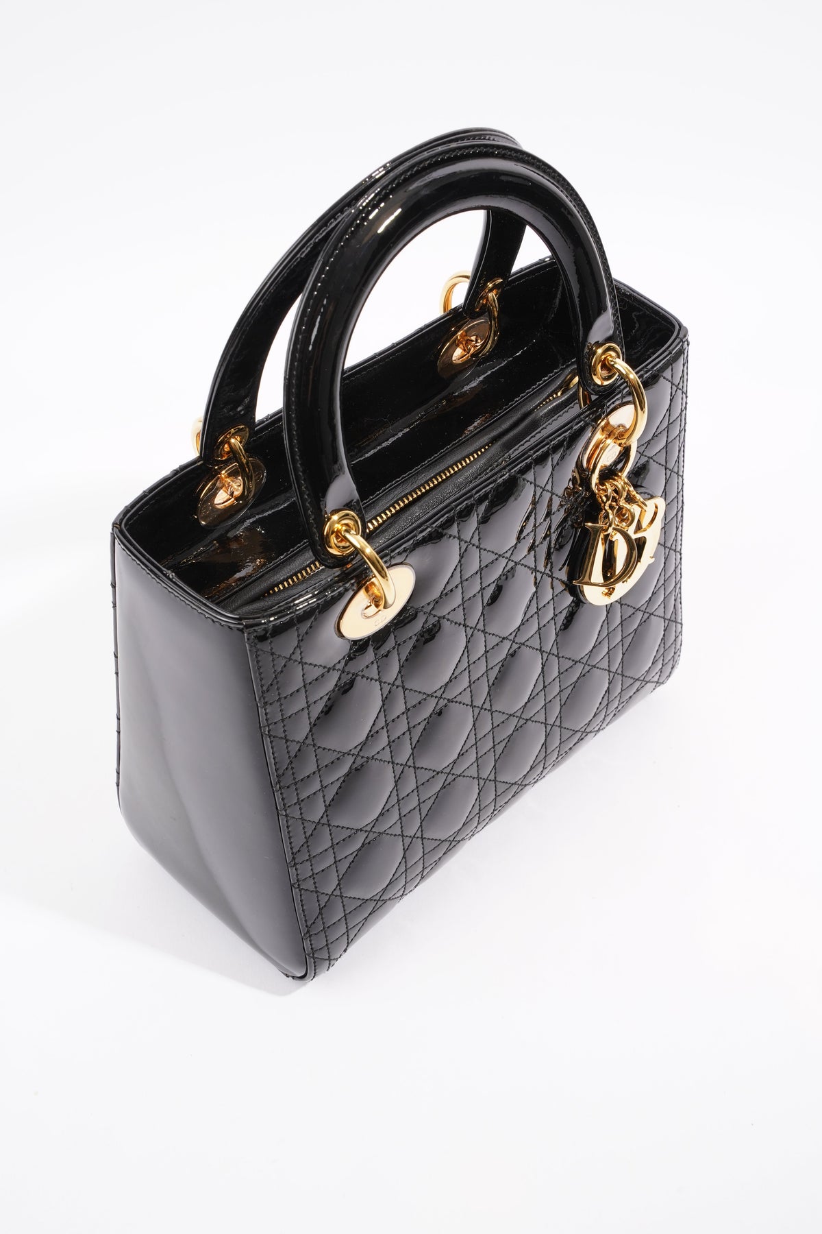 Lady Dior Black Patent Leather Medium