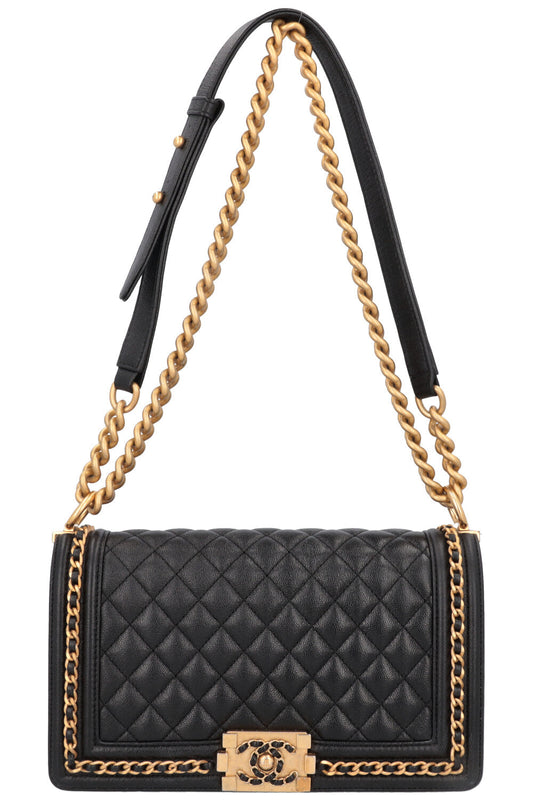 CHANEL Chain Detail Small Boy Crossbody Bag Black