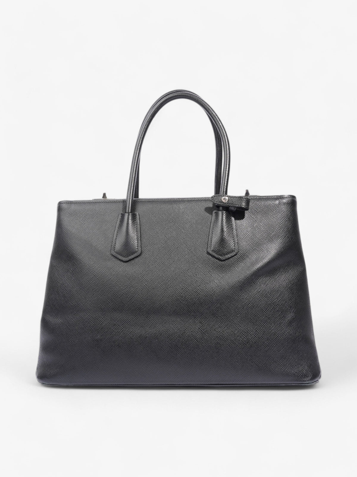 Prada Turnlock Twin Tote Black Saffiano Leather