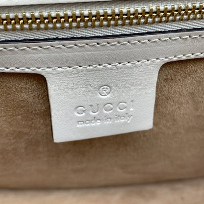 GUCCI White Leather Sylvie Small Signature Web Shoulder Bag