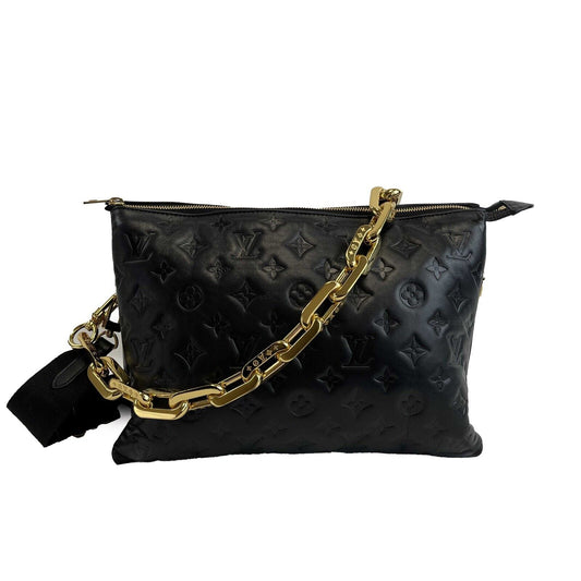 LOUIS VUITTON - Coussin MM - Black Leather Shoulder Bag w/ 2 Straps FULL KIT