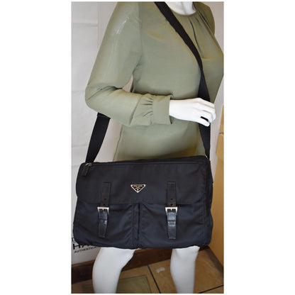 PRADA Vela Nylon Messenger Bag Black