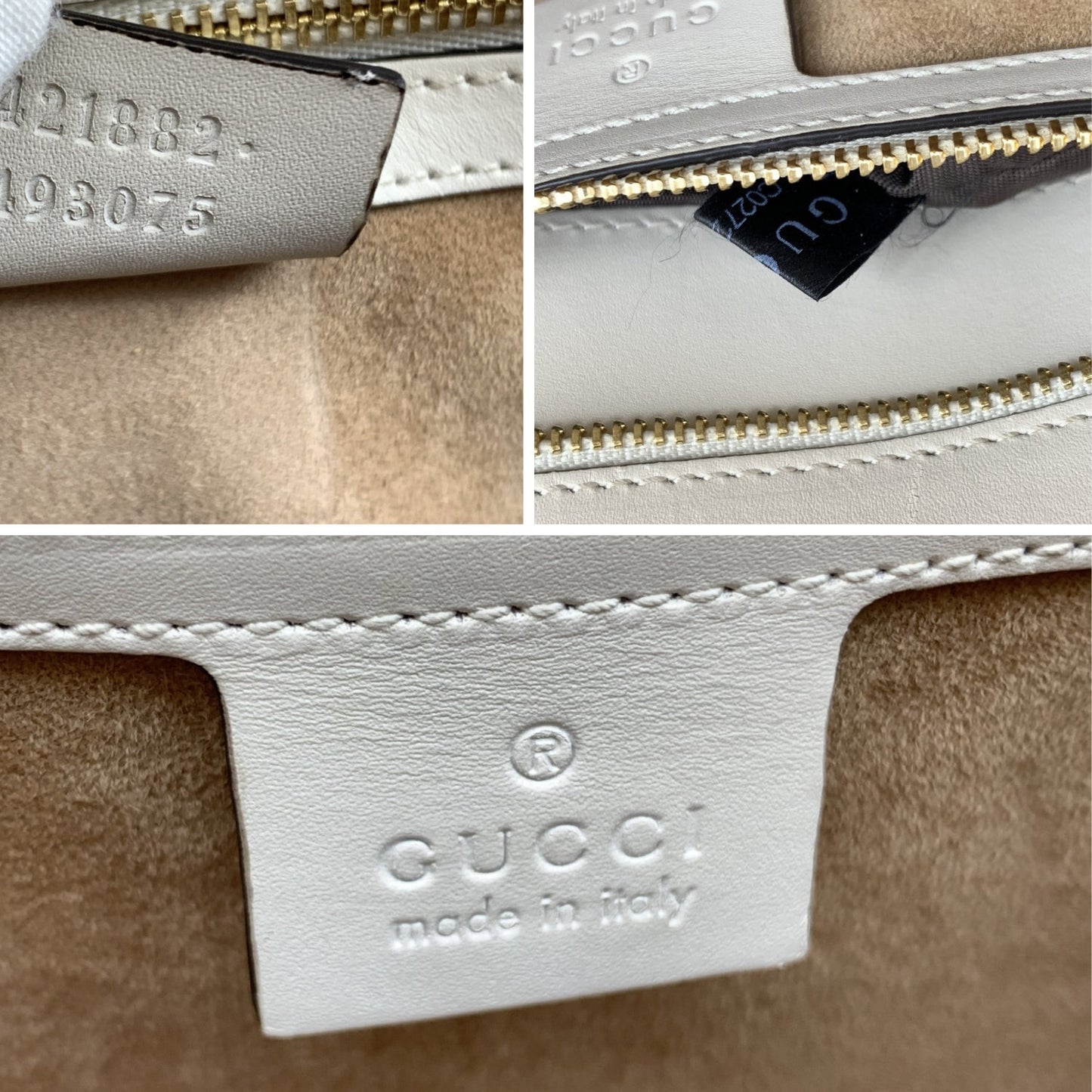 GUCCI White Leather Sylvie Small Signature Web Shoulder Bag