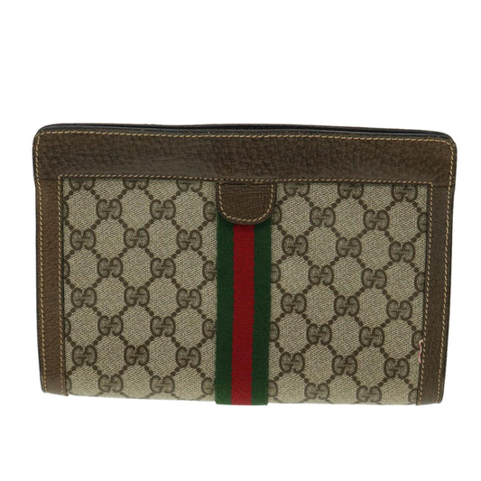GUCCI GG Canvas Web Sherry Line Clutch Bag Beige Red Green  am3107
