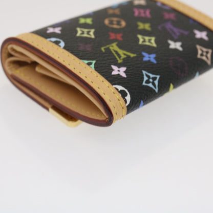 LOUIS VUITTON Multicolor Porte Monnaie Plat Coin Purse Black M92656 Auth ar6950