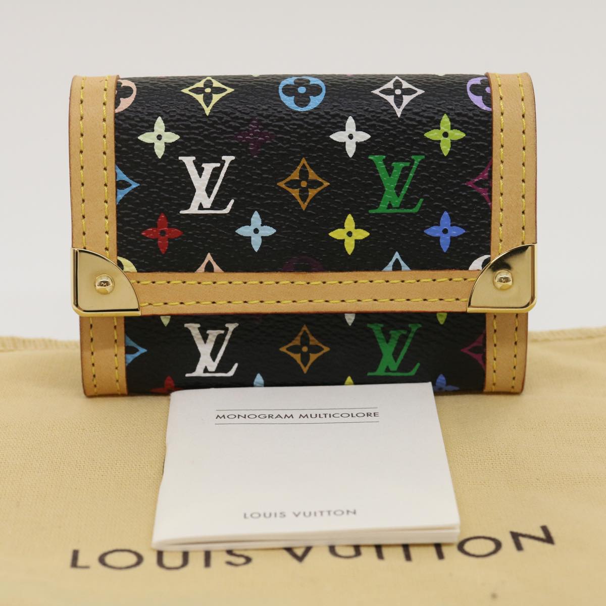 LOUIS VUITTON Multicolor Porte Monnaie Plat Coin Purse Black M92656 Auth ar6950