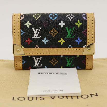 LOUIS VUITTON Multicolor Porte Monnaie Plat Coin Purse Black M92656 Auth ar6950