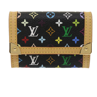 LOUIS VUITTON Multicolor Porte Monnaie Plat Coin Purse Black M92656 Auth ar6950