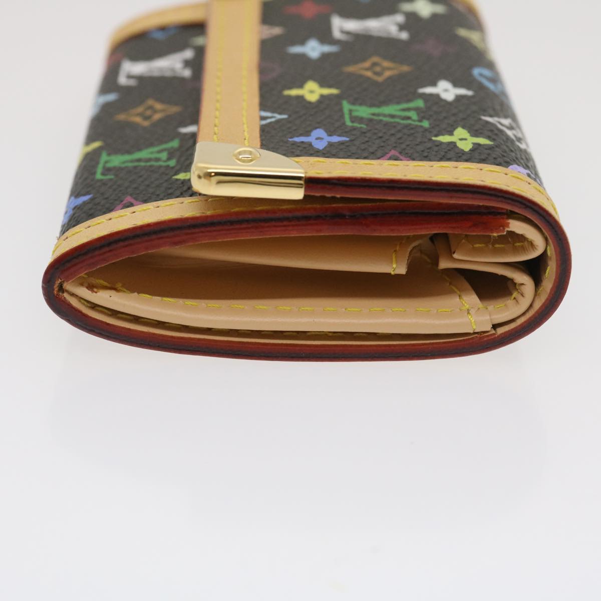 LOUIS VUITTON Multicolor Porte Monnaie Plat Coin Purse Black M92656 Auth ar6950