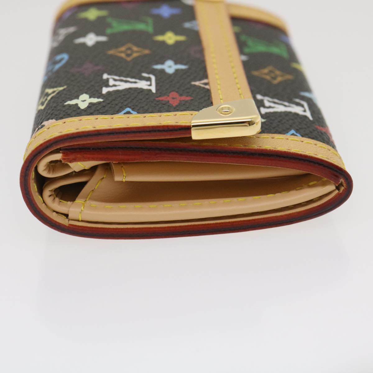 LOUIS VUITTON Multicolor Porte Monnaie Plat Coin Purse Black M92656 Auth ar6950