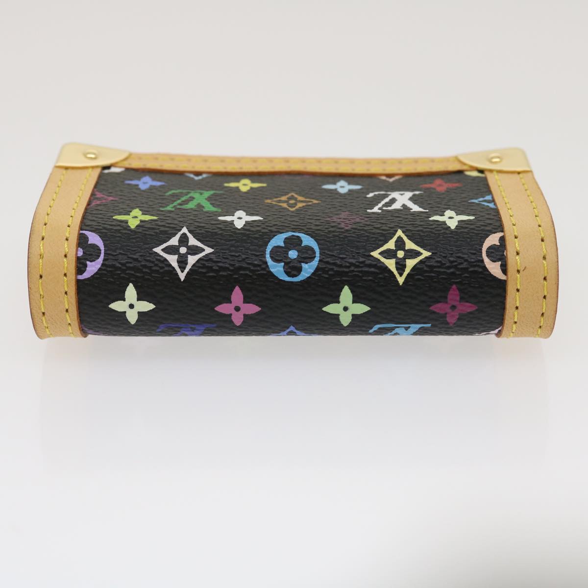 LOUIS VUITTON Multicolor Porte Monnaie Plat Coin Purse Black M92656 Auth ar6950