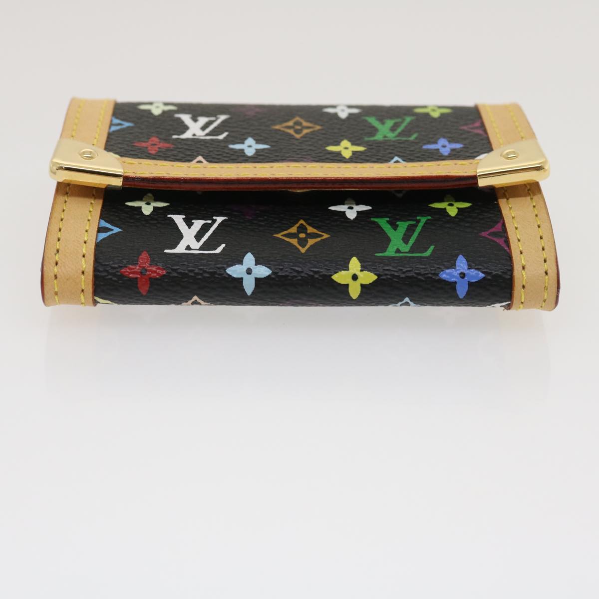 LOUIS VUITTON Multicolor Porte Monnaie Plat Coin Purse Black M92656 Auth ar6950