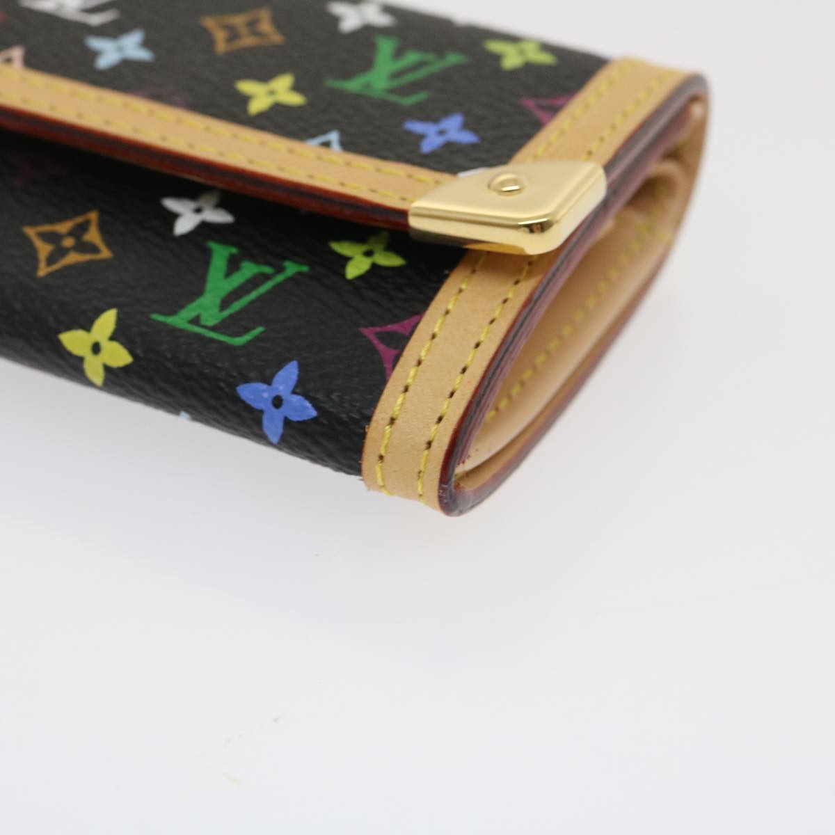 LOUIS VUITTON Multicolor Porte Monnaie Plat Coin Purse Black M92656 Auth ar6950