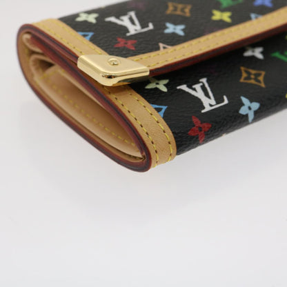 LOUIS VUITTON Multicolor Porte Monnaie Plat Coin Purse Black M92656 Auth ar6950