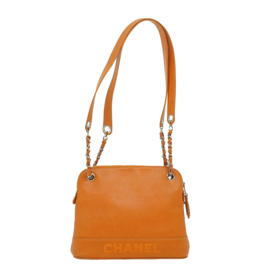 CHANEL Chain Shoulder Bag Caviar Skin Orange CC Auth ar8526