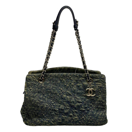 Chanel Camellia Navy Denim Leather