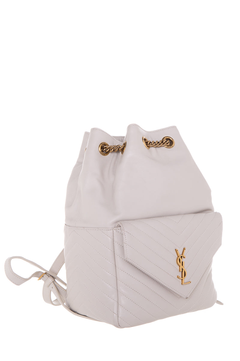 YSL Blanc Chevron Quilted Backpack Handbag