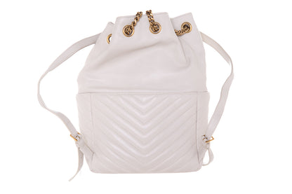 YSL Blanc Chevron Quilted Backpack Handbag