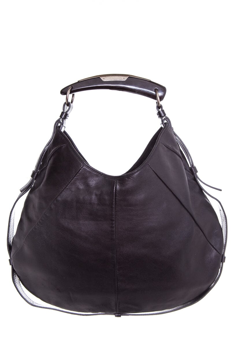 YSL Vintage Black Lambskin & Horn Handle Handbag