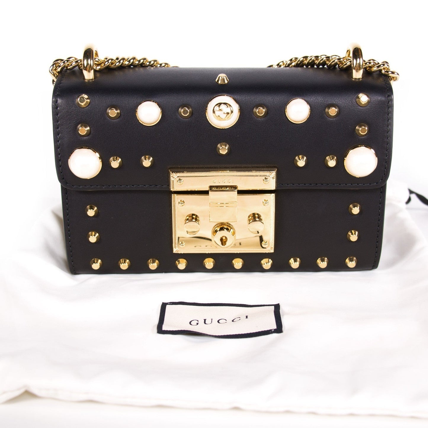 Gucci Padlock Studded Leather Shoulder Bag