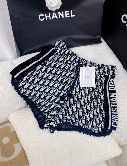 DIOR SHORTS Navy Blue Dior Oblique Velvet-Effect Cotton Jersey
