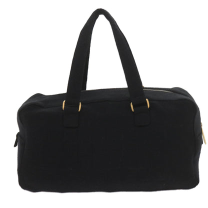 CHANEL Choco Bar Line Hand Bag Cotton Black CC Auth bs10170